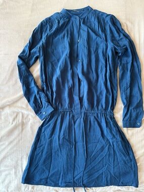 Vince Teal Button-Front Band Collar Blouse